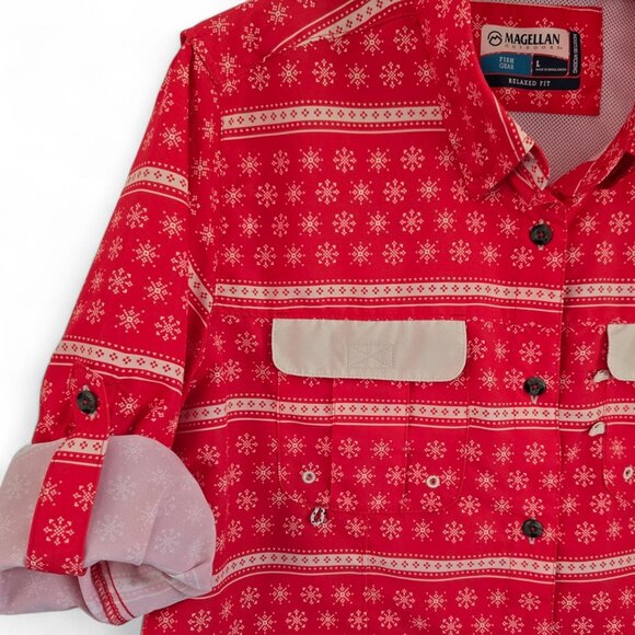 Magellan Outdoors Fish Gear Womens Red Holiday Relaxed Fit Shirt Large - Picture 8 of 16